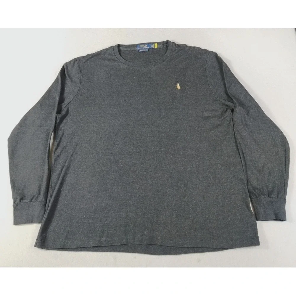 Polo Ralph Lauren Shirt‎ Mens XL Gray Custom Slim Fit Long Sleeve Pony Logo Tee